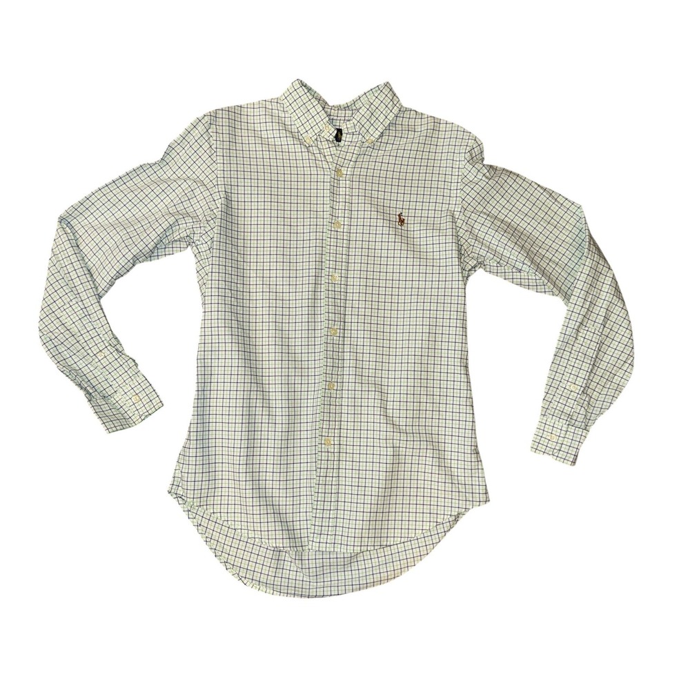 Ralph Lauren Button Down Shirt Mens Small Green Navy Tattersall Long Sleeve